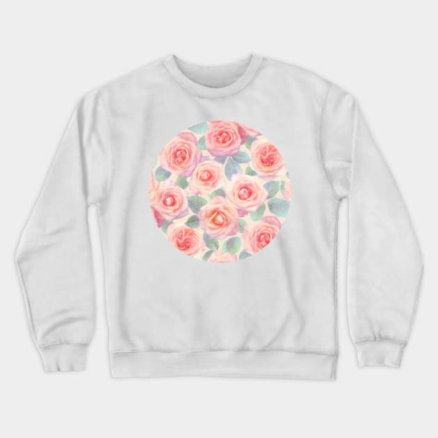 Oversized Opal Pink and Peach Painted Roses Crewneck Sweatshirt by micklyn